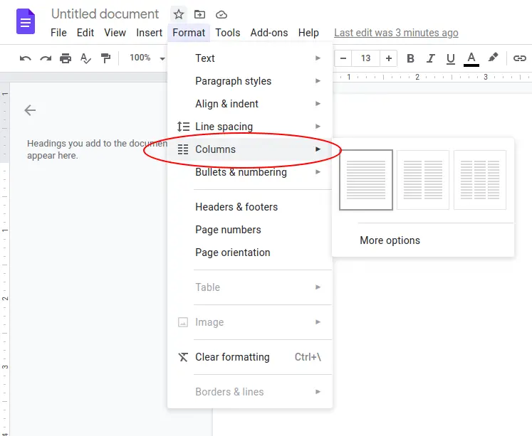 How to add columns in Google Docs