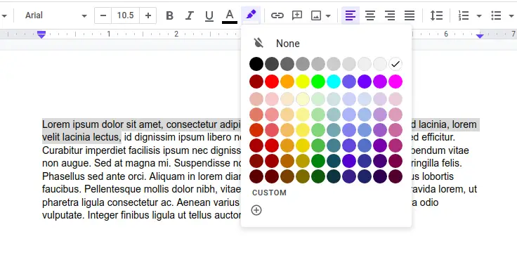 How to highlight text in Google docs