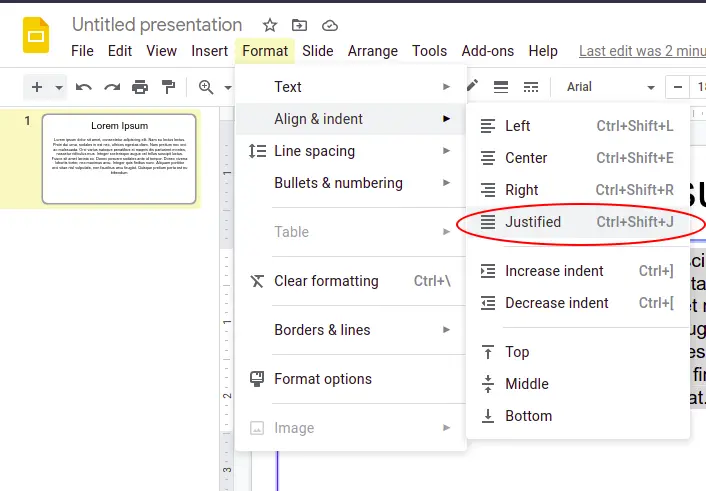 Steps to wrap text in Google Slides