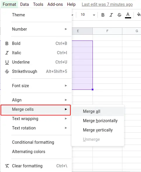 How to merge cells in Google Sheets