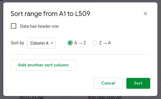 Steps to sort data in Google sheets