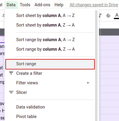 Steps to sort data in Google sheets