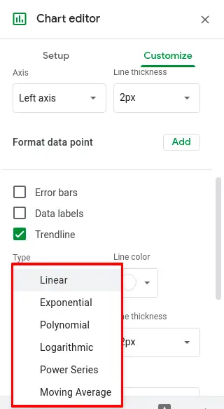 How to add a trendline in Google Sheets