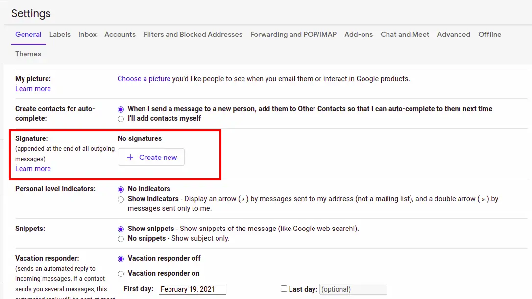 Steps to add a signature in Gmail