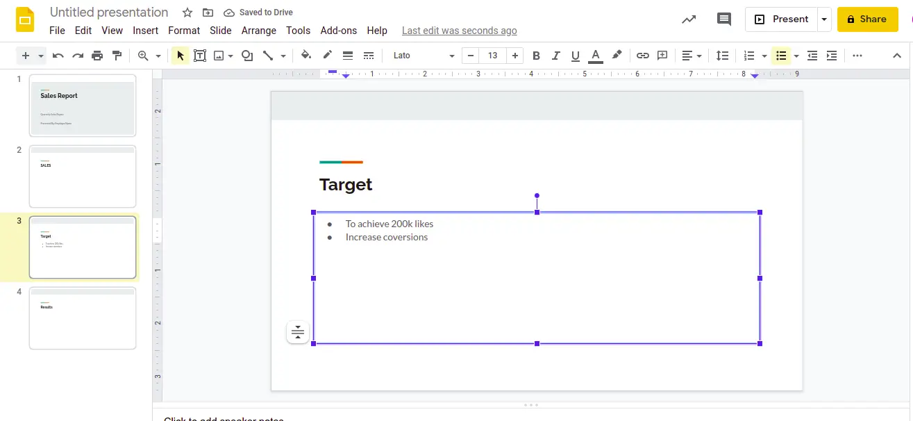How to add bullet points in Google Slides
