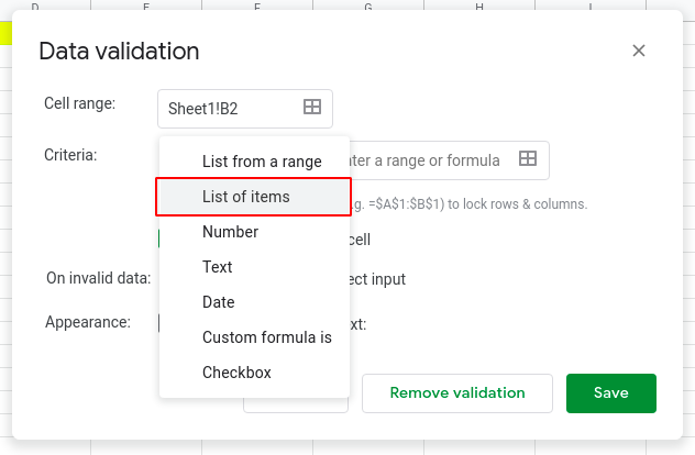How to add drop down list in Google Sheets