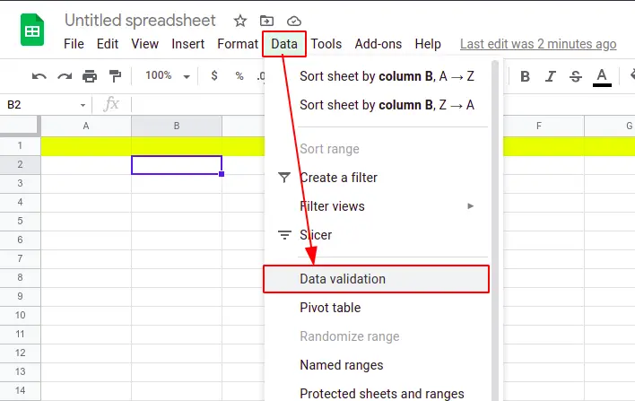 Steps to add drop down list in Google Sheets