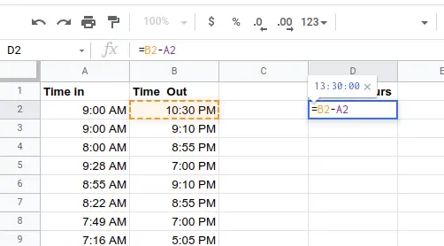 Calculate time in Google Sheets