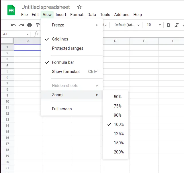 Zoom-Out in Google Sheets
