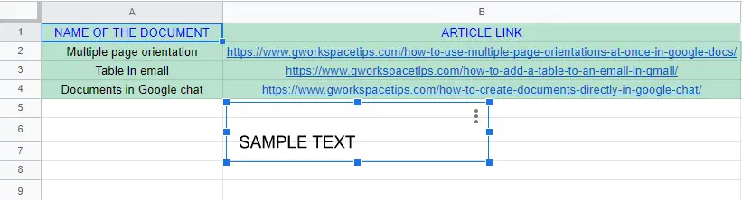 Text Boxes in Google Sheets